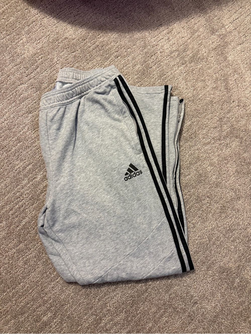 Adidas Mens Gray Athletic Track Pants with Black Stripes